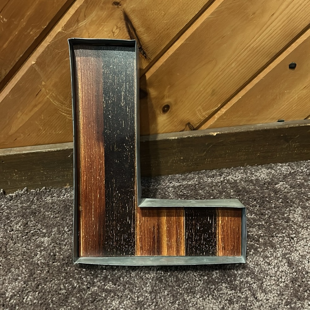 10” high metal rustic “L” initial decor